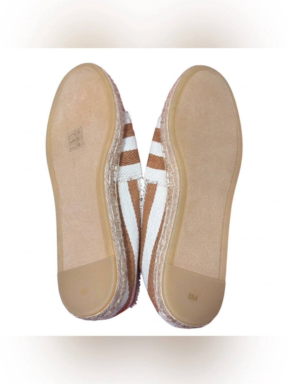 Tory Burch NWOT Fray Stripe Espadrille Flats Tan & White Shoes Womens Size US 8